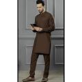 Mehandi Brown Stitched Kurta Pajama for Men: A Subtle and Elegant Traditional Attire. 