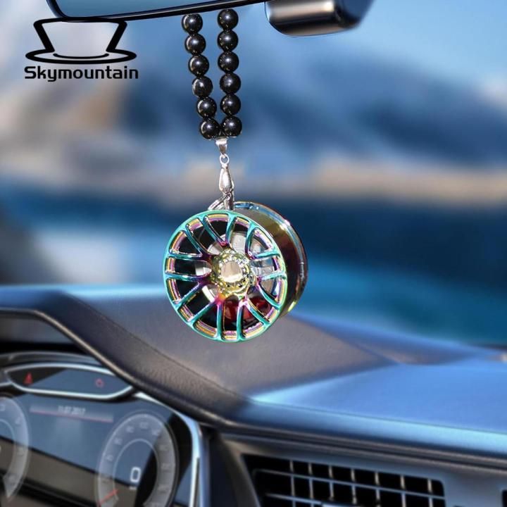 Car Decoration Pendant Car Pendant Alloy Racing Wheel Rearview Mirror Hanging Accessory Glossy Black Beads Silver Tag Auto Decoration Unique Design Gloss Black Beads Car Charm