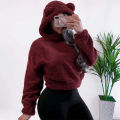 Winter Korean Fashion Bear Ears Cute Loose Hoodie Fluffy Hooded Warm Sweatshirt Long Sleeve Top Solid Pullover Clothes For Women. 
