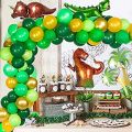 100 Pieces Thick Latex Balloons Pack for Birthday, Baby Shower Party Decoration..(Dinosaur Theme) (bottle green, yellow light green, golden). 
