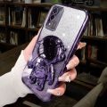 For Samsung Galaxy A05 A05s A04 A04e A04s Back Cover with 3D Cartoon Astronaut Folding Stand Luxury Gradient Shiny Plating Glitter Women Girls Phone Case Clear Soft Silicone Protective Cases Pouch Girls. 