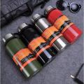 1100-ML SUS Grade 304 Stainless Steel Water Bottle Insulated Thermos Vacuum Flask Large Capacity Outdoor Water Bottle with Leather Cover/Pouch. 