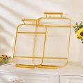 Set of 2 Acrylic Tray With Handles, Nordic Rectangular Storage Box Tray Home Kitchen Living Room Plastic Storage Tray Simple Cake Cup Tray, Rectangular Organizer, Golden, Metal Edge Acrylic Tray, Dinner Plate, Wind Fruit Snack Tray Nordic Style Restaurant. 