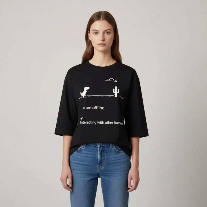 You Are Offline Summer Printed Half Sleeves O Neck T Shirt For Women