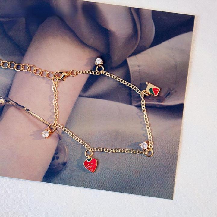 Girl Bracelet Simple Girl Strawberry Bracelet Love Zircon Bracelet Ladies Simple Versatile Ins Love Romantic Chain Gift
