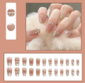 24Pcs Crystal Pearl Fake Nails DIY Art Design False Nails Wearable Nails Stylish Pattern Artificial Nails. 