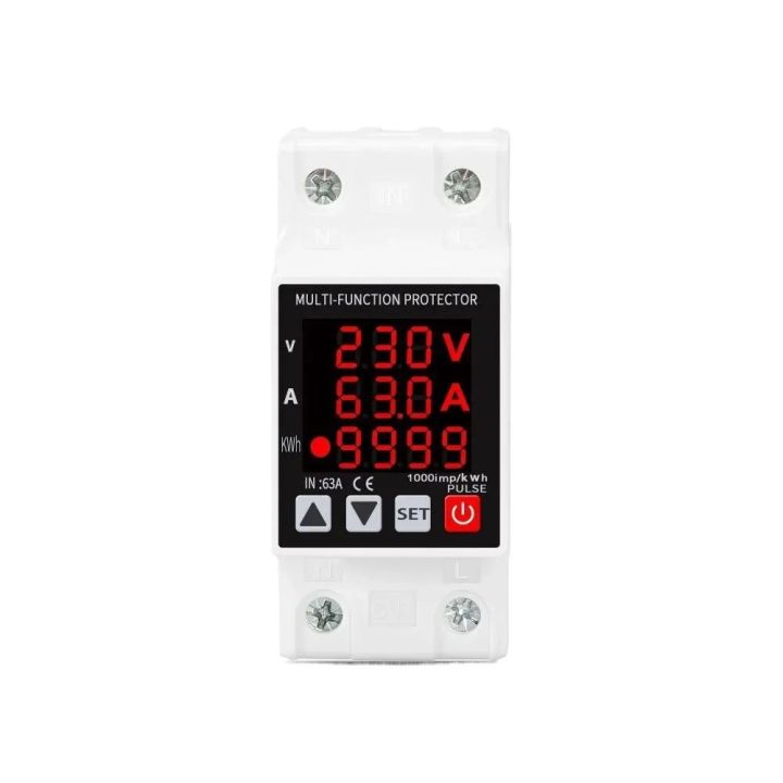 63A multifunction digital AC monitor Current Energy Power kWh Meter Over Under Voltage Protector