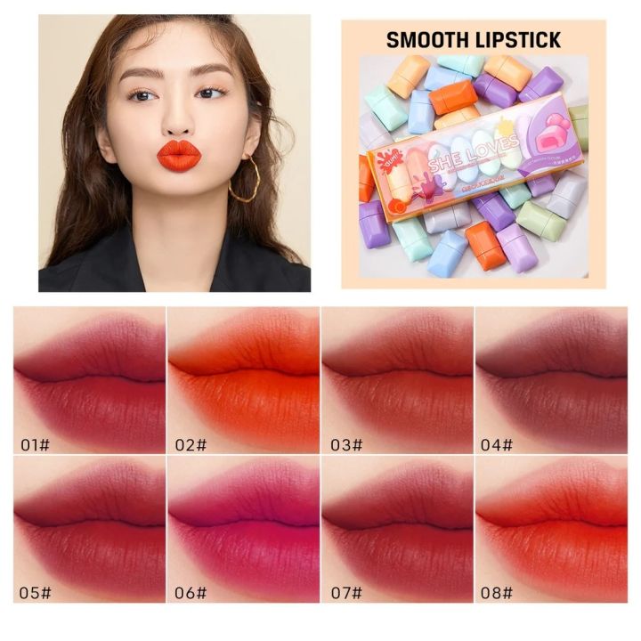 She Loves 8 Pcs Mini Candy Matte Lipstick Set Mini lipstick 8 Pieces Beautiful Shades Water Proof And Long Lasting (100 % Original )