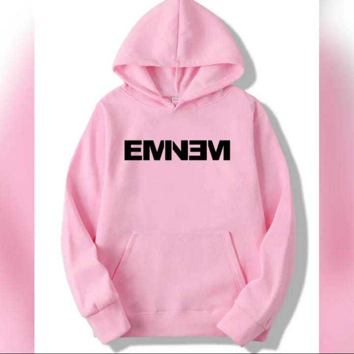 Pink EMINEM Printed Fleece Pullover Kangroo Hoodie For Girls & Boys