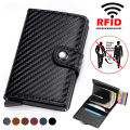 Carbon Fiber Credit Card Holder Wallet Men Rfid Smart Metal Thin Slim Pop Up Minimalist Wallet Small Black Purse Metal Vallet. 