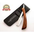 Wooden Handle Shaving Razor Product Straight Cut Throat Razor with Stylish Leather Pouch. 