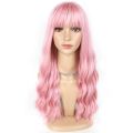 Pink Wig with Bangs Long Wavy Wig with Air Bangs Silky Full Heat Resistant Wig Hair Replacement Natural Looking Wig. 