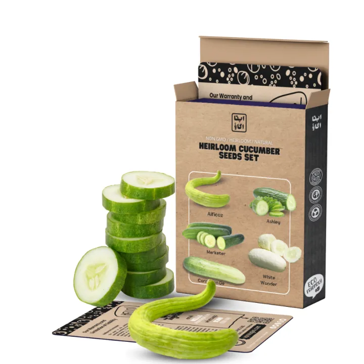 "Apnaugao Heirloom Cucumber Seeds Collection: Packets of 6  Featuring White Wonder, Marketer, Cornichon de Paris, Alficoz, Ashley, and Kheera Varieties for a Diverse Harvest