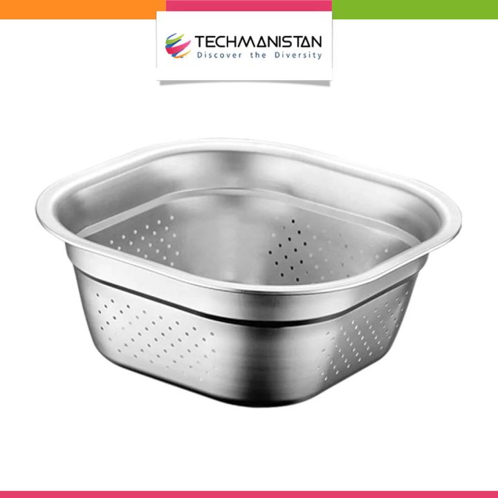 Techmanistan Stainless Steel Colander Bowl Square Large Capacity Fruit ...