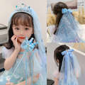 Elsa Headwear Girl Ice and Snow Fantasy Hair Accessories Crown Headdress Magic Stick Princess Bow Wig Hairpin. 