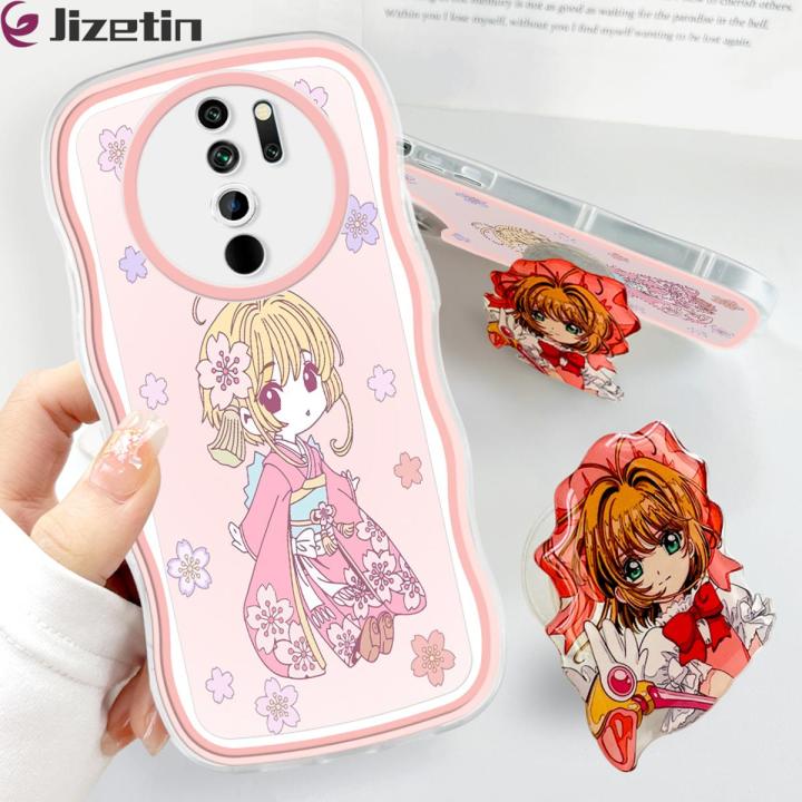 Jizetin for Redmi Note 8 Pro Back Cover + Free Pop Socket Cardcaptor Sakura Soft Wavy Shape TPU Phone Case For Girls Boys