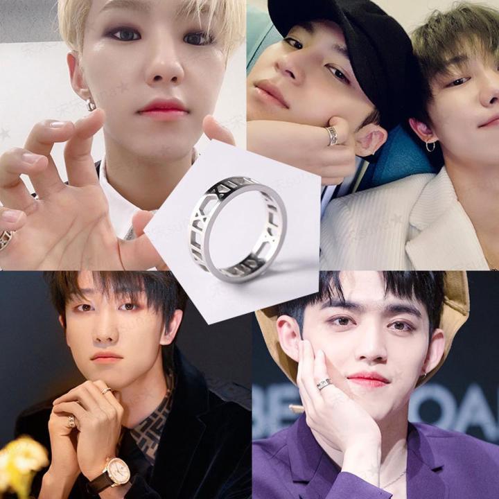 Kpop Seventeen Same Style Stainless Steel Jewelry Roman Numeral Titanium Steel Cutout Ring