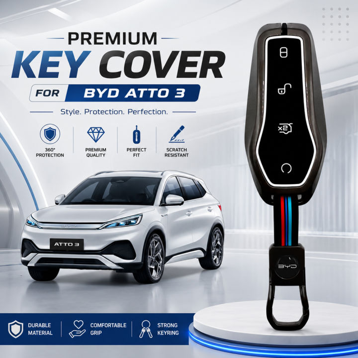 Byd Atto 3 2025-2026 Premium Metal Shell Smart Key Cover | Full Protection Soft Silicone Key Case | Scratch Resistant Car Key Protector