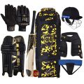 CU Full Cricket Pro Edition Kit Thigh Guard Abdominal Guard Helmet Batting Gloves Bat Kit Bag Leg guard Pad Complete Set. 