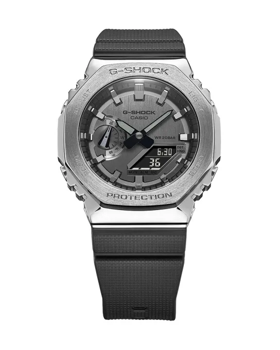 Casio%20G%20Shock%20Metal%20Covered%20Silver/Black%20Round%20Analog+Digital%20World%20Time%20Multi-Function%20Black%20Resin%20Band%20Watch-GM-2100-1ADR%20-%20Image%202