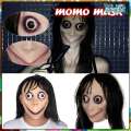 CAS Zombies Skeleton Momo Scary Challenge Games Evil Latex Mask with Long Hair Halloween Costume Party Props 7.26. 