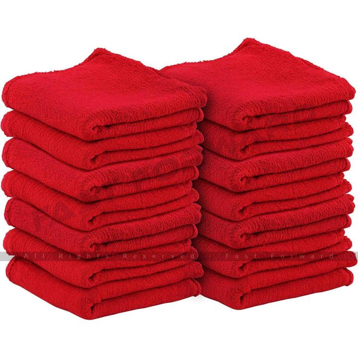 Shop Towels 100% Cotton Reusable Commercial Grade 13 x 13 Inches (Red, 100) By Fast Forward
