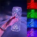 Crystal Table Lamp, Touch Remote Control Modern Nightstand Lamp, 16 Colors Changing Rose Table Lamp USB Rechargeable Bedside Light for Decorating Bedroom Living Room Dinner Bar - RGB Crystal Diamond Lamp for Home Decoration and Gifts. 