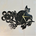 3D wooden wall clock,Flower shaped wall clock,BUTTERFLY ON FLOWERS CLOCK For Home Decor Offices And Gits. 