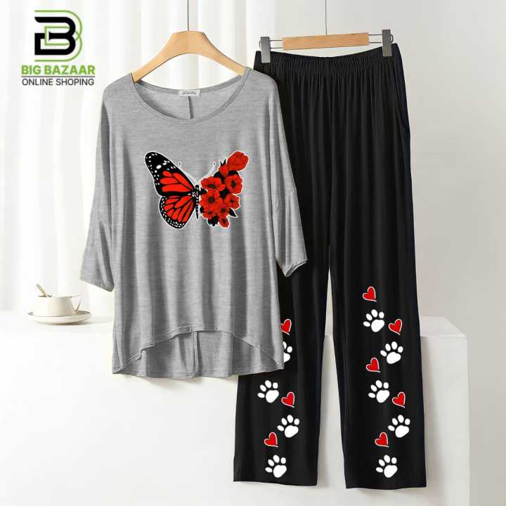 "Stay%20Chic%20and%20Comfortable:%20Summer%20Style%20Printed%20Lounge%20Wear%20with%20Stylish%20Back%20Long%20T-shirt%20and%20Black%20Flapper%20Trouser%20in%20Soft%20Jersey%20Fabric!"%20-%20Image%206