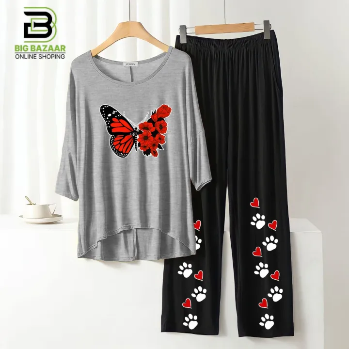 "Stay%20Chic%20and%20Comfortable:%20Summer%20Style%20Printed%20Lounge%20Wear%20with%20Stylish%20Back%20Long%20T-shirt%20and%20Black%20Flapper%20Trouser%20in%20Soft%20Jersey%20Fabric!"%20-%20Image%206