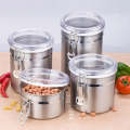 4 Air Tight Stainless-Steel Canister Set | 4Piece Stainless Steel Airtight Food Storage Canister Set with Clear Lid Cover Canister Sets for Kitchen Counter for Sugar, Flour, Tea, Candy, Cookie, Spice, Storage Canister Set. 