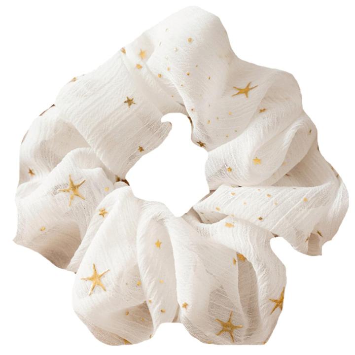 1Pcs Star Print Chiffon Large Intestine Hair Rope For Headdress Girls/Elastic Hair Ties/Rope Ponytail Holder White