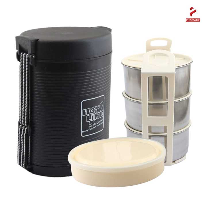 HOTLINE  3+1 Layer Tiffin Insulated Lunch Box Food Carrier Storage Box Office Lunch box 3 Layer Hotline Travelling Office Lunch Box with Raita Salad box Plastic + Steel