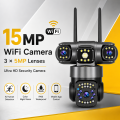 PTZ WiFi 15MP 3 Lens 3 Screen 360° Pan Tilt Outdoor CCTV Camera with Smart Tracking, Motion Detection, Night Vision, IP66 Waterproof, Two-Way Audio, SD Card Support, Remote Home Security Surveillance Camera. 