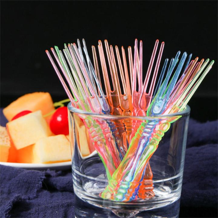 Elegant Plastic Flatware Home Dining Utensils Colorful Party Skewers Transparent Dessert Picks Disposable Plastic Fruit Forks