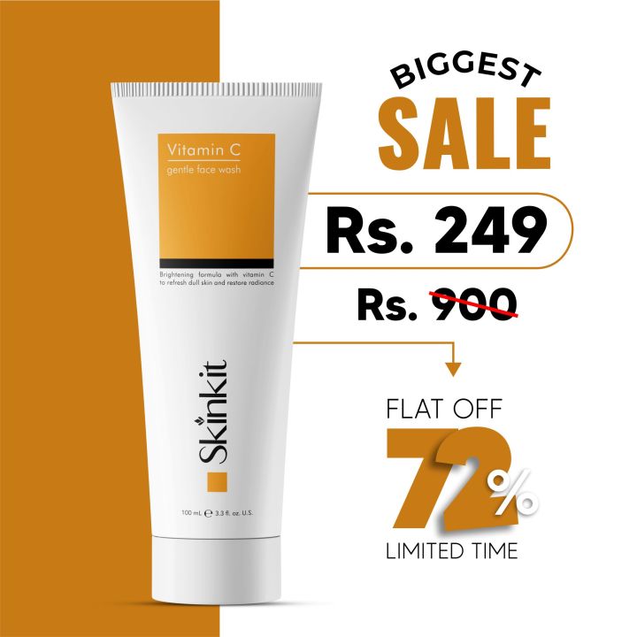 SkinKit Vitamin C Facewash with Niacinamide & Licorice Extract | Brightening & Hydrating Facial Cleanser | Anti-Dullness & Oil Control Face Wash for Men & Women | Daily Skincare Pakistan