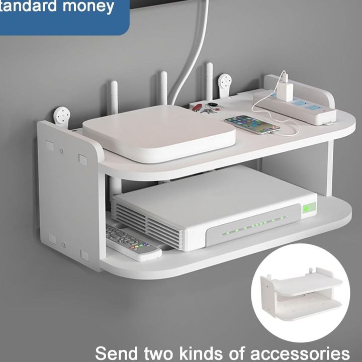 Internet Router Corner Shelf Wooden Wall Mounted WiFi Router Shelf | Modern Floating Shelf for WiFi ...