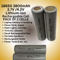18650 3800mAh Rechargeable Cell Lithium-ion Battery 3.7V for Power Bank, LED Torch Pack of Two. 