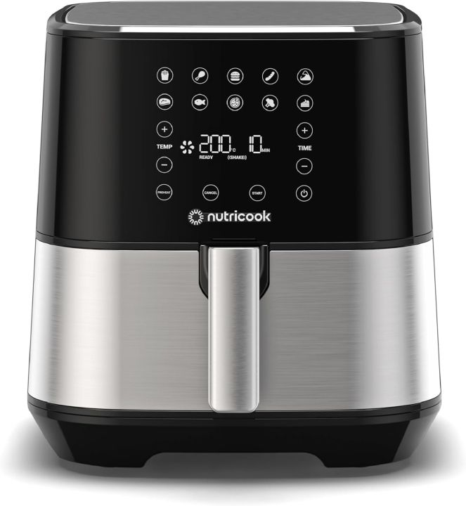 Nutricook Air Fryer 2, 1700 Watts, Digital Control Panel Display, 10 Preset Programs With Built-In Preheat Function, 5.5 Liters, Brush Stainless Steel/Black, Af205