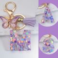 Sequin Crystal Drop Glue English Letter Key Chain Men's And Women's Bag Gift Pendant Key Ring. 