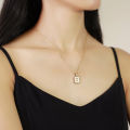 18K Gold Stainless Steel Alphabet Letters A-Z Initial Necklace For Women White Rectangle Shell Alphabet Pendant Necklace. 
