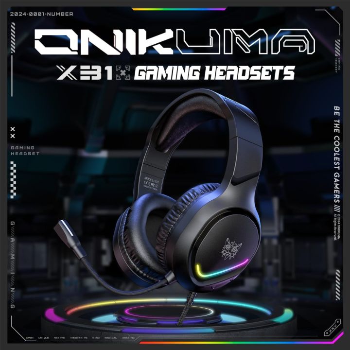onikuma x31 Gaming Headset, Gaming Headphone with 7.1 Surround Sound Stereo, Xbox One Headset with Noise Canceling Mic & LED Light, Compatible with PC, PS4, PS5, Nintendo Switch