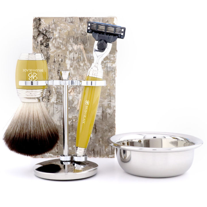 Mens Razor Set BrushnBlade Exclusive 3 Edge Razor Shaving Set for Men – Premium 4 Pcs ...
