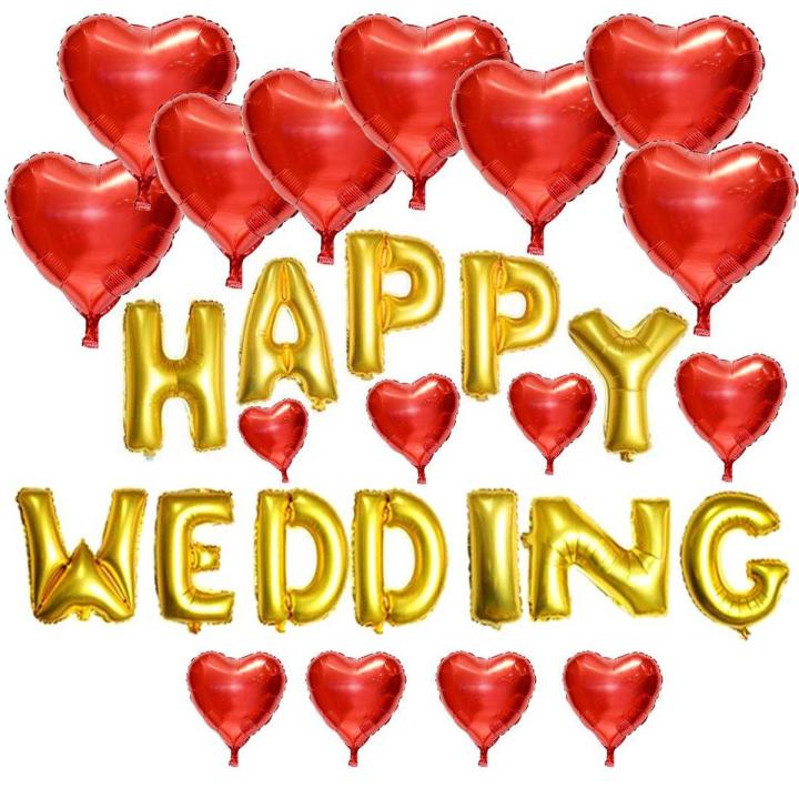 HAPPY WEDDING  Grand Decoration Set With 8 Large Hearts & 10 Small Hearts