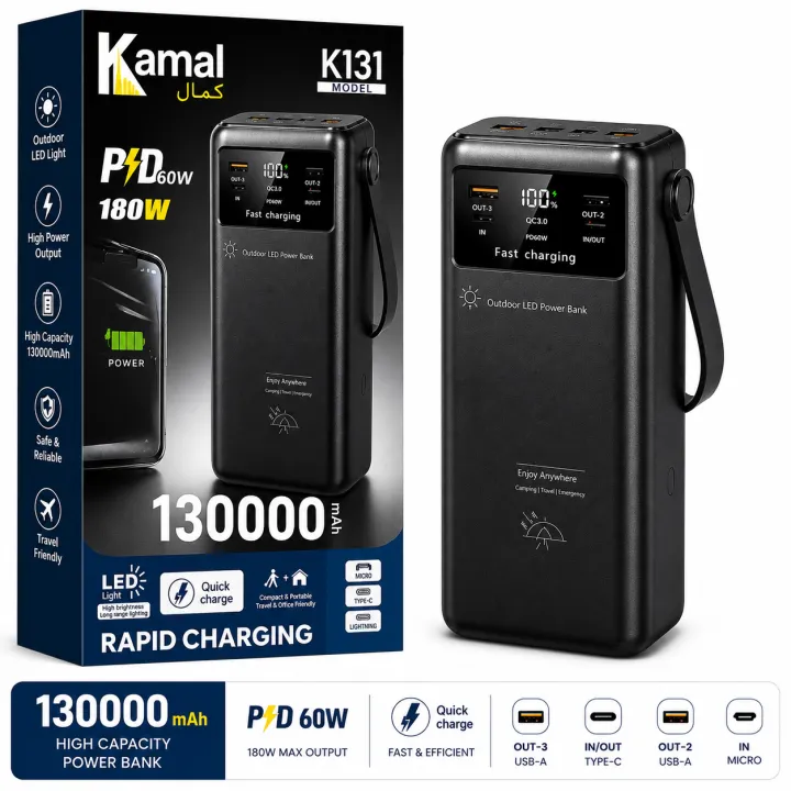 Kamal%20K131%20130000mAh%20Power%20Bank%20with%20LED%20Camping%20Lamp%20%7C%2060W%20PD%20Fast%20Charging%20Outdoor%20Portable%20Charger%20with%20Type-C,%20Micro%20USB%20&%20Lightning%20Input,%20Waterproof%20Digital%20Display%20Powerbank%20-%20Image%206
