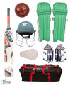 PREMIUM SPORTS Pack of 7 Kids Cricket Kit Set For 5 - 9 Years Juniors (1 x Hard Bat 1 x Hard Ball 1 x Pair of Gloves 1 x Cricket Kit Bag 1 x Helmet 1 x Under Guard 1 x Pair of Junior Leg Pads) - MultiColor. 