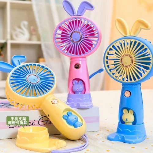 Rechargeable Mini Handy Rabbit Style Fan with Assorted/Random Color Options, Portable Design, and Quiet Operation
