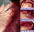 100% Real Human Hair Wig 13x4 HD Swiss Front Lace Full Head Cap Glueless Pre Plucked Dyeable Straight Light Body Wave Natural Hairline 30"inches Long Adjustable Elastic Band for Girls Women Ladies Cancer Chemotherapy Patient - Burgundy Beetroot. 