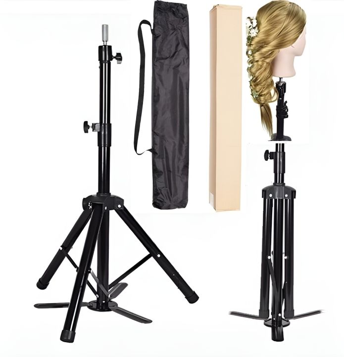 Hair Dummy Stand Tripod Training Mannequin Head Holder Iron Display Hair Stand Black