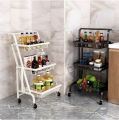 Techmanistan 3 Tier Parallel Folding Portable Kitchen Cart With Removable Basket, Multifunction Storage Rack Kitchen Organizer Metal Stand, 90°-180° Adjustable Angle Rolling Cart Rolling Shelf 3 Tier Trolley Stall Parallel Folding, Kitchen Storage Cart. 